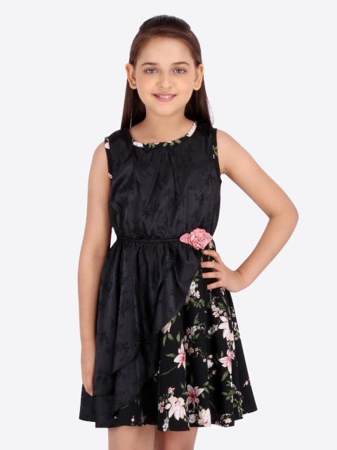 

CUTECUMBER Girls Black Printed Fit and Flare Dress