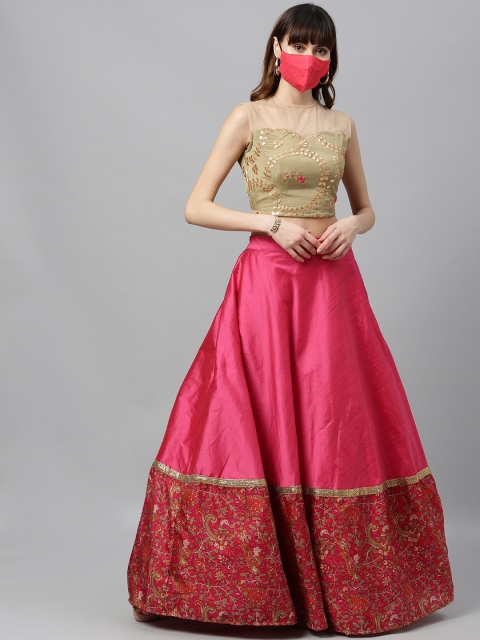 

EthnoVogue Pink & Beige Embroidered Made to Measure Lehenga with Blouse & Mask