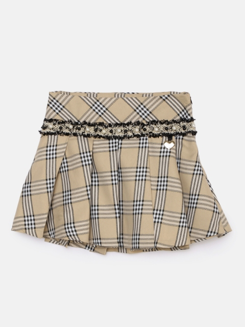 

Actuel Girls Beige & Black Checked Bead Detailed Pleated A-Line Skirt