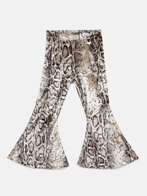 

Actuel Girls Beige & Brown Regular Fit Leopard Printed Velvet Flared Jeggings