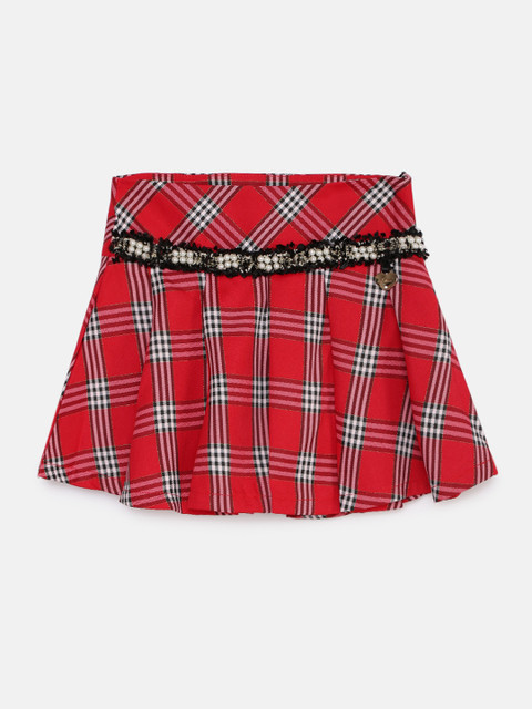 

Actuel Girls Red & Black Checked Bead Detailed Pleated A-Line Skirt