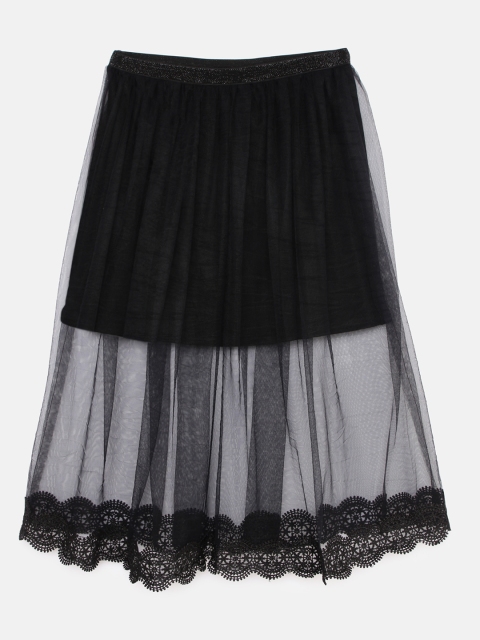 

Actuel Girls Black Solid Lace Detail Flared Skirt