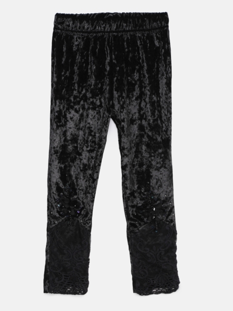 

Actuel Girls Black Regular Fit Embellished Velvet Jeggings