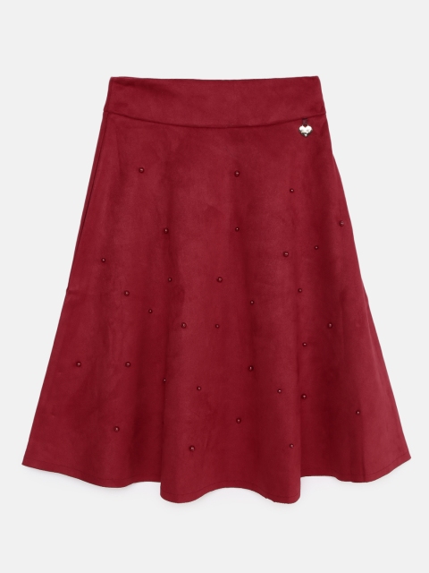 

Actuel Girls Red Bead Detailed Flared Suede Skirt
