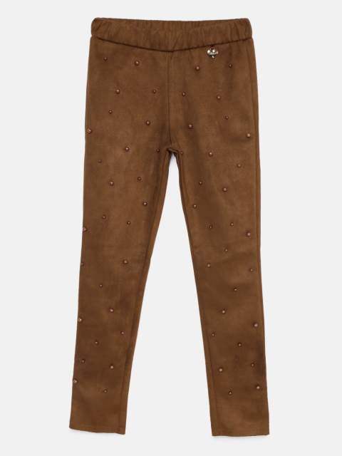 

Actuel Girls Brown Embellished Regular Fit Jeggings