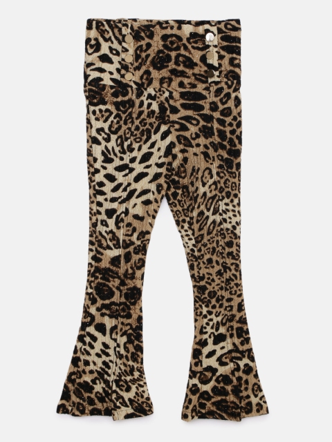 

Actuel Girls Brown & Black Regular Fit Leopard Printed Flared Jeggings