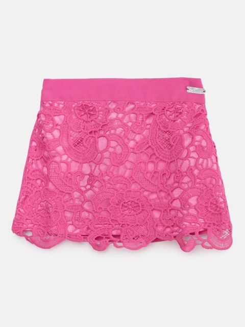 

Actuel Girls Pink Self-Design Embroidered A-Line Skirt