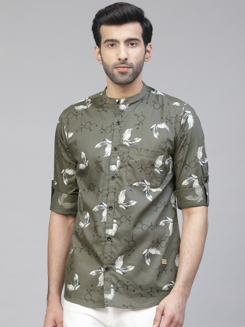 

DENNISON Men Grey & Off-White Smart Slim Fit Tropical Print Casual Shirt
