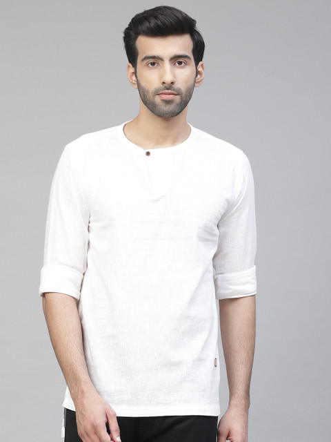 

Dennison Men White Cotton Linen Kurta