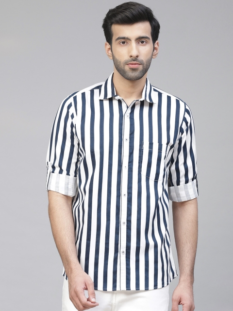 

DENNISON Men Navy Blue & White Smart Slim Fit Striped Casual Shirt