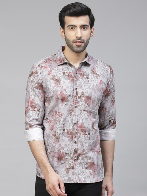 

DENNISON Men Grey & Pink Smart Slim Fit Printed Casual Shirt