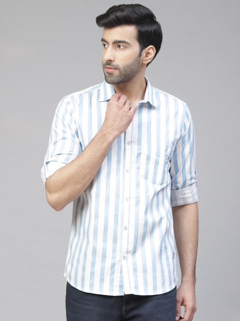 

DENNISON Men Blue & White Smart Slim Fit Striped Casual Shirt