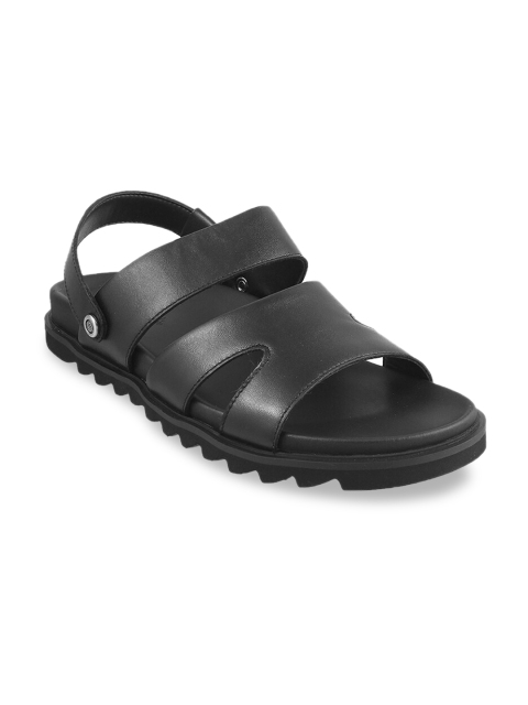 

DAVINCHI Men Black Leather Comfort Sandals