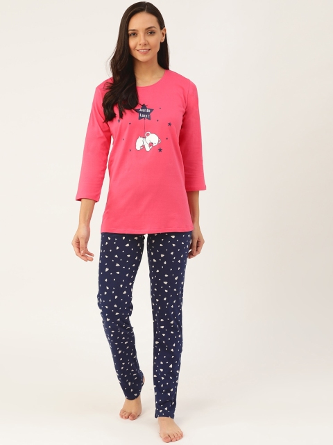 

MBeautiful Women Pink & Navy Blue Printed Nightsuit
