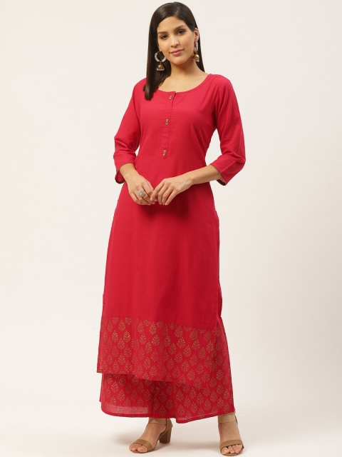 

Varkha Fashion Women Red & Golden Block Print Kurta with Palazzos