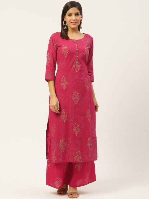 

Varkha Fashion Women Pink & Golden Block Print Kurta with Palazzos