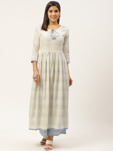 

Varkha Fashion Women Off-White & Blue Checked Kurta with Palazzos
