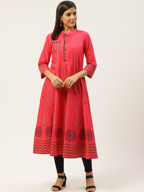 

Varkha Fashion Women Pink Block Print Hem Anarkali Kurta