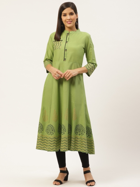 

Varkha Fashion Women Green Block Print Hem Anarkali Kurta