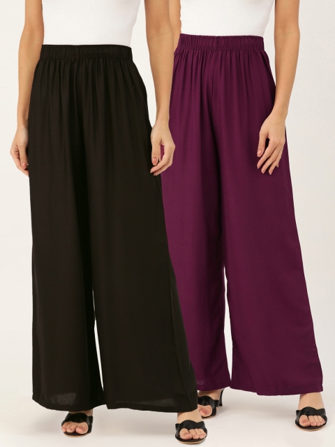 

U&F Women Pack Of 2 Solid Straight Palazzos, Purple
