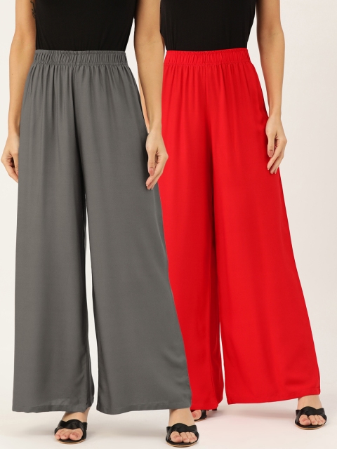 

U&F Women Pack Of 2 Solid Straight Palazzos, Red