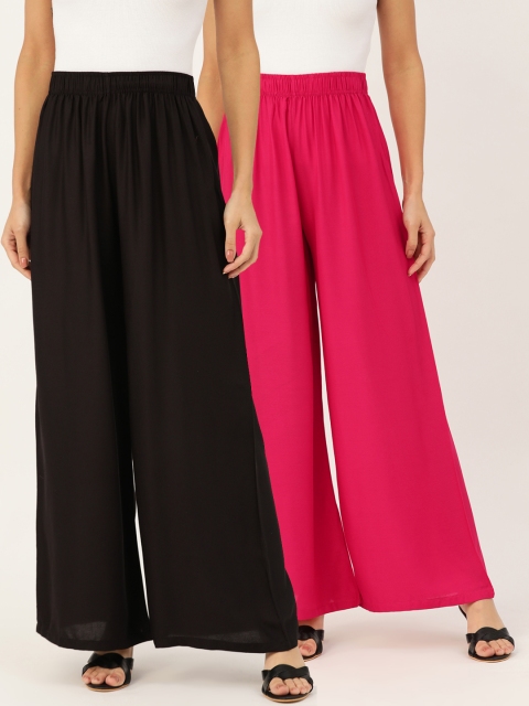 

U&F Women Pack Of 2 Solid Straight Palazzos, Pink