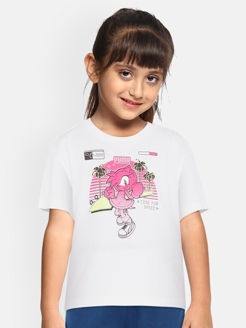 

Puma Girls White Pink Printed SEGA Round Neck Pure Cotton T-shirt