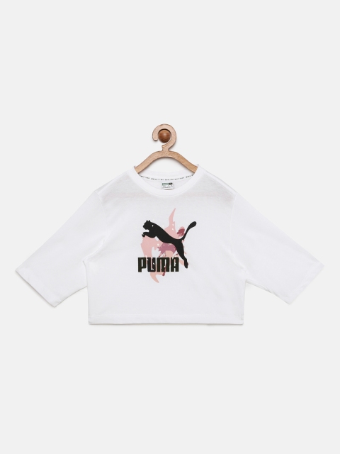 

Puma Girls White Printed Classics Wild Loose Pure Cotton T-shirt