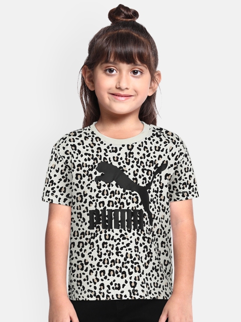 

Puma Girls Off-White & Grey Classics Wild Printed Round Neck T-shirt