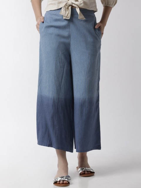 

De Moza Women Blue Striped Wide Leg Palazzos
