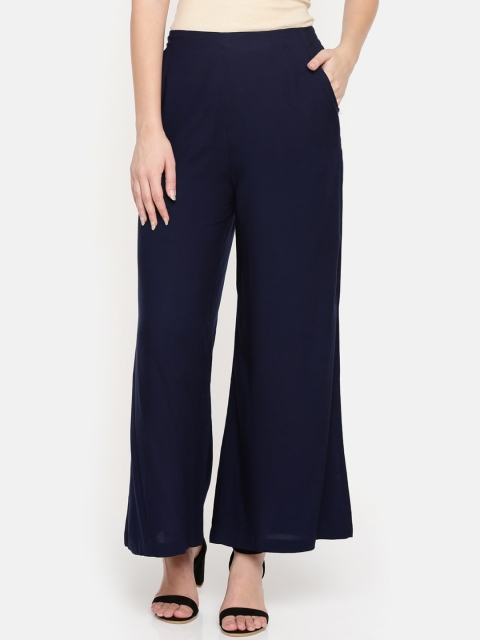 

De Moza Women Navy Blue Solid Flared Palazzos