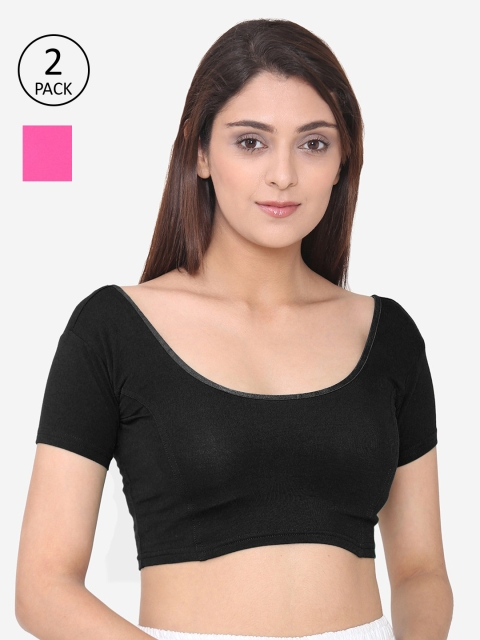 

Vami Women Pack Of 2 Solid Stitched Saree Blouses, Pink