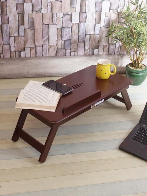 

WISHTANK Brown Foldable Multipurpose Portable Laptop Table With Drawer & Mobile Holder