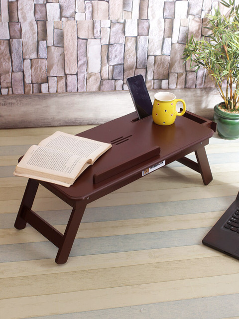

WISHTANK Brown Foldable Multipurpose Portable Laptop Table With Drawer & Mobile Holder