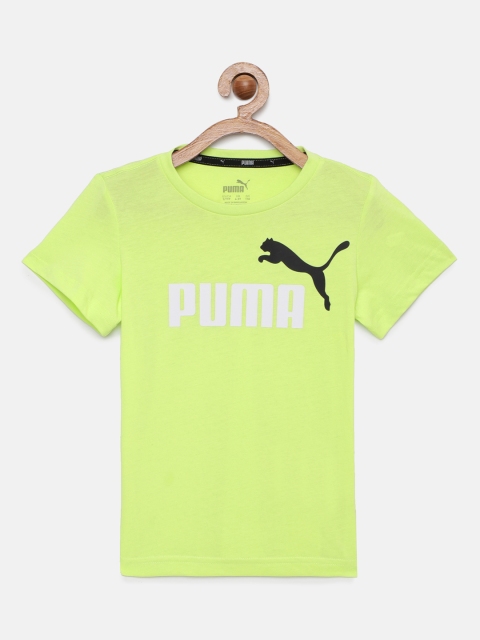 

Puma Boys Lime Green ESS 2 Col Brand Logo Printed Pure Cotton T-shirt