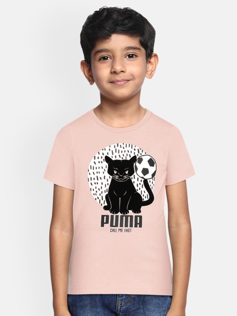 

Puma Boys Peach-Coloured Printed Animals Suede T-shirt