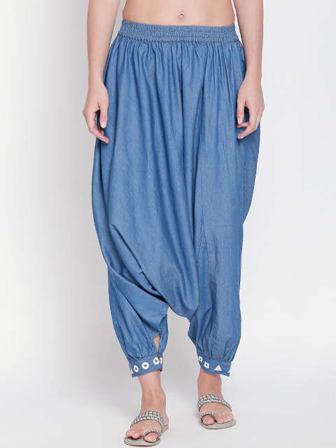 

AKKRITI BY PANTALOONS Women Blue Regular Fit Solid Harem Pants