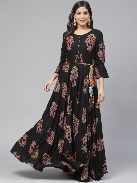 

Ishin Women Black & Coral Pink Printed Anarkali Kurta
