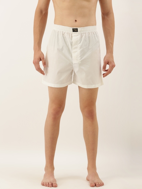 Men White Solid Pure Cotton Boxers UDBX234