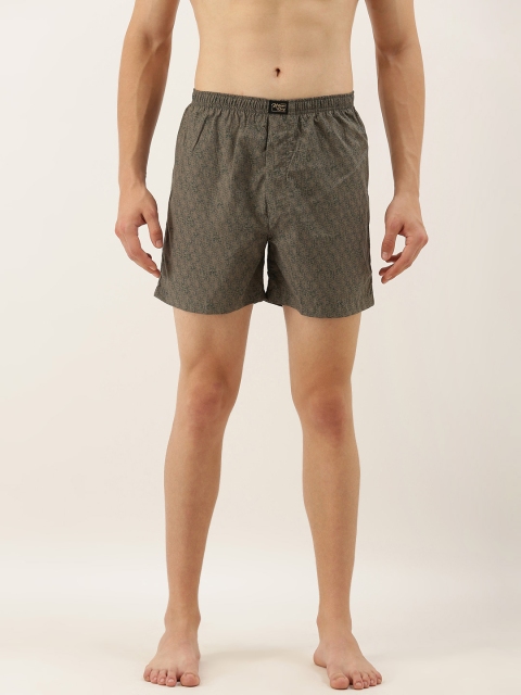 

Urban Dog Men Olive Green & Black Printed Pure Cotton Boxers UDBX236