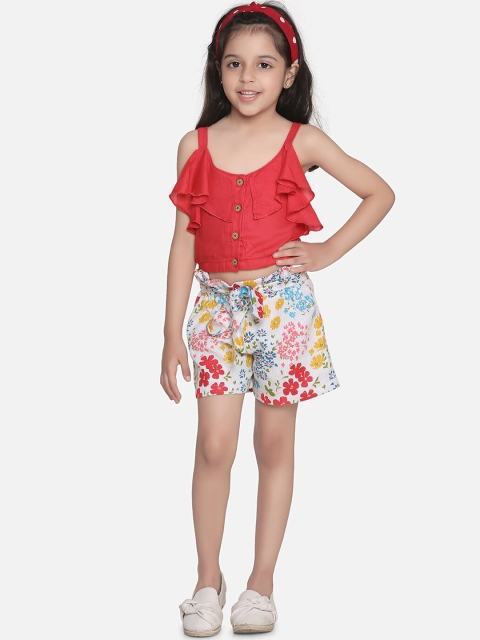 

Fairies Forever Girls Red & White Solid Top with Shorts
