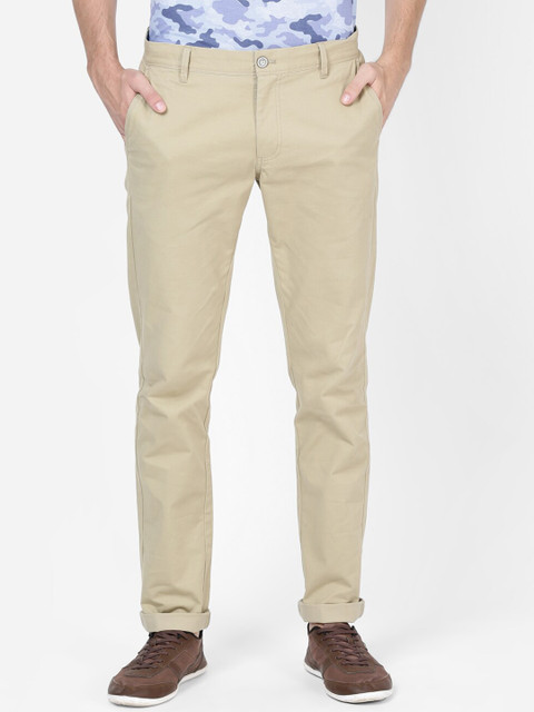 

t-base Men Cream-Coloured Tapered Fit Solid Chinos