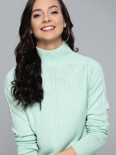 

Mast & Harbour Women Sea Green Cable Knit Pullover