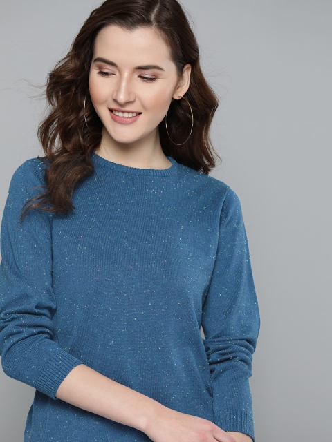 

Mast & Harbour Women Blue Speckled Pullover Sweater