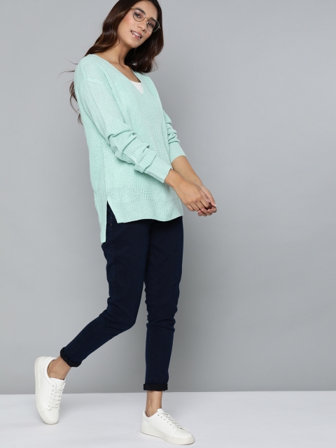 

Mast & Harbour Women Sea Green Solid Pullover