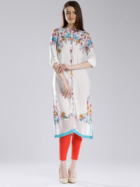 

W Off-White Floral Print Kurta