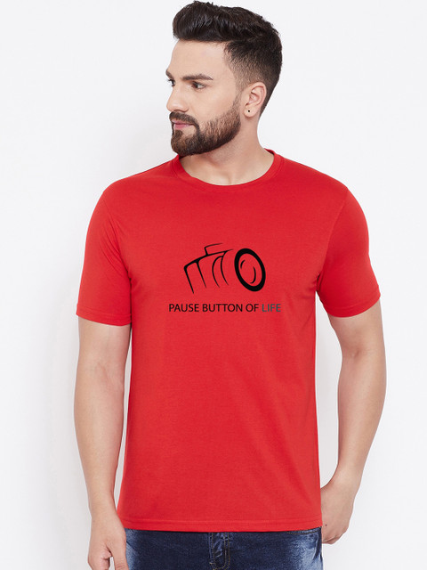 

wesquare Men Red Printed Round Neck T-shirt