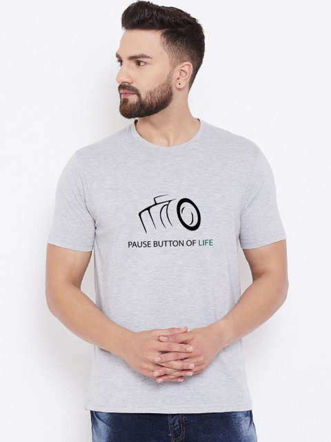 

wesquare Men Grey Printed Round Neck T-shirt