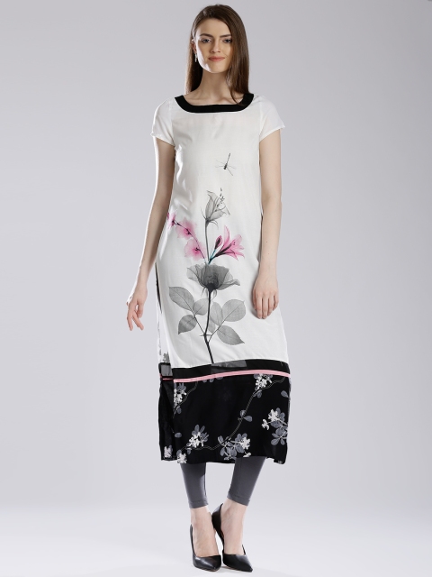 

W Off-White & Grey Floral Print Kurta