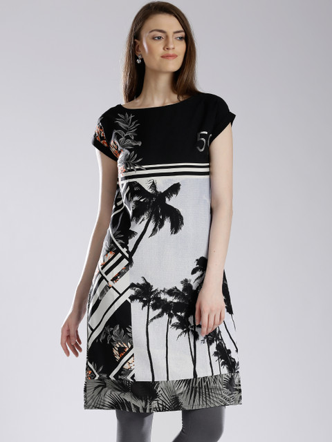 

W Grey & Black Tropical Print Kurta